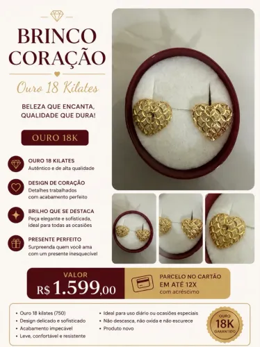 BRINCO CORAÇÃO EM OURO 18K