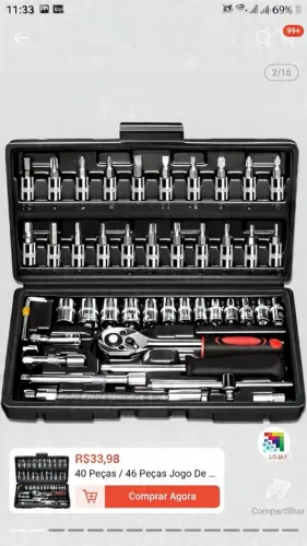 Kit de ferramentas 46peças , jogo de soquete , incluso maleta .