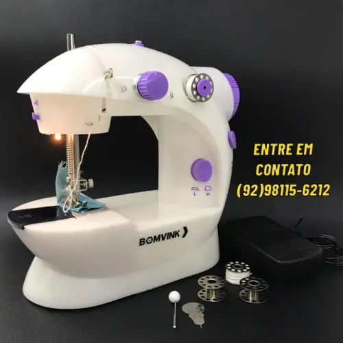 MINI MÁQUINA DE COSTURA RETA PORTÁTIL BRANCA 110/220V - BOMVINK BOM-1505