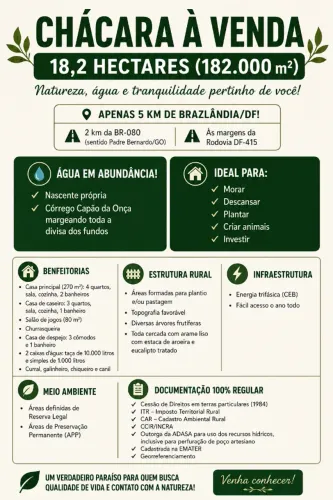 18 Hectares |  Excelente Localização | Ideal para Moradia, Lazer ou Produção Rural