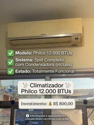 1. Ar-condicionado: Ar-condicionado Philco 12.000 BTUs c/ condensadora, - R$ 800