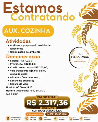 Contrata-se Auxiliar de Cozinha 2 vagas