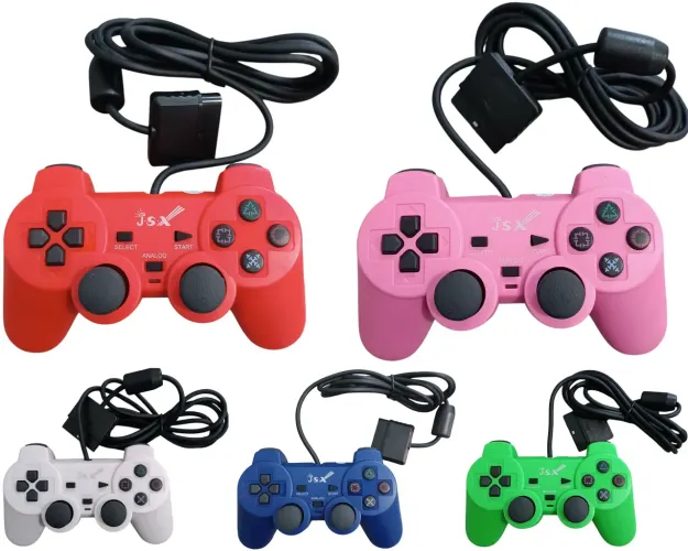 Controle PS2 PSX Analógico com Fio 1,8m Linha Premium - Todas as Cores Disponíveis, Novo