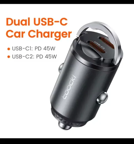 Carregador USB Tipo C Duas Portas Veicular Mini 45W Toocki