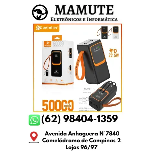 Carregador Bateria Portátil Power Bank Grande 50.000 mAh Turbo 22.5W PD Super Rápido