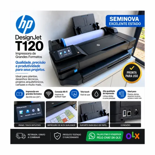 Vendo Plotter HP DesignJet T120, seminova