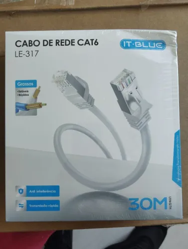 Cabo de Rede RJ45 CFTV CAT6 Com 30 Metros Conector Banhado a Ouro - LE317