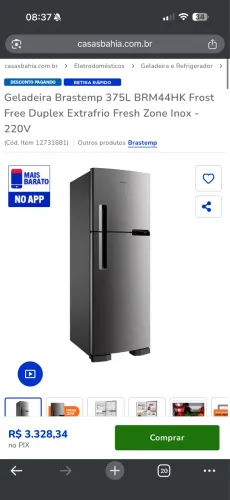 Geladeira Brastemp 375L BRM44HK frost free duplex extrafrio fresh zone inox 220v