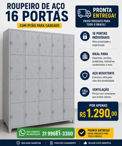 Roupeiro de aço 16 portas 