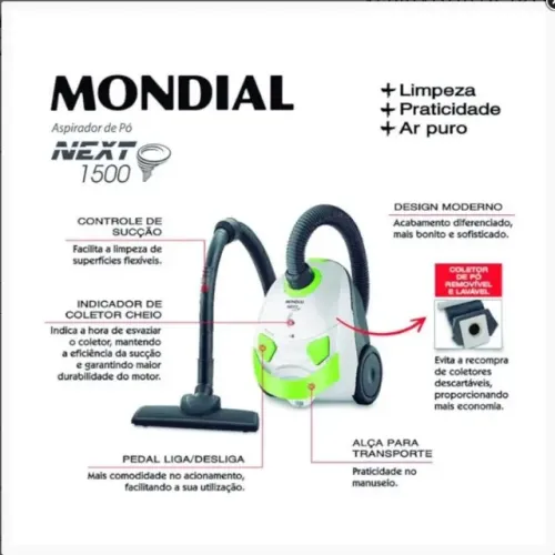 Aspirador mondial next 1500 verde