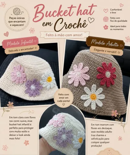 Chapéu crochê adulto e infantil