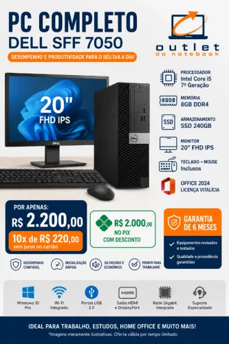 Desktop Dell SFF 7050 Completo Windows 11 Pro+Office2024