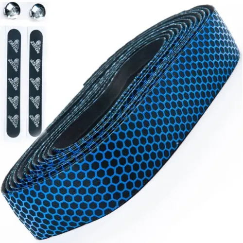 Ref.102 Fita azul de guidão de bike speed e triathlon com plug cromado