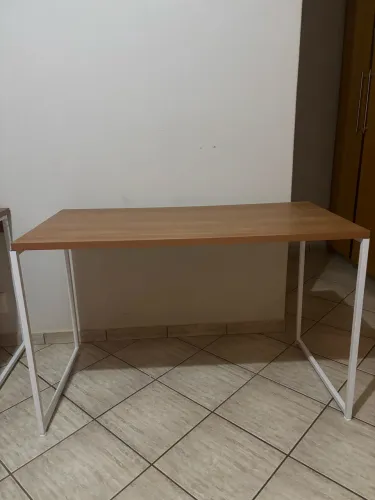 Mesa Escrivaninha 118x60 Madeira com Estrutura Branca - Home Office