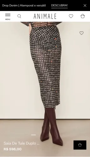SAIA MIDI TULE PIED POULE ORIGINAL ANIMALE