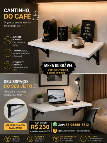 Mesa Dobrável branca de Parede