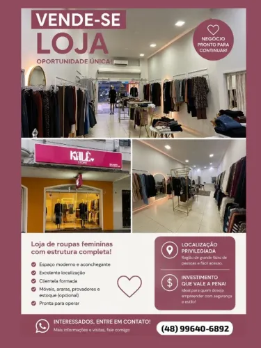 Loja de roupas femininas com estrutura completa.