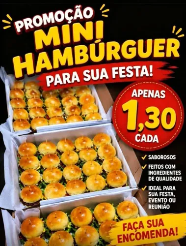 Promoção mini hambúrguer para festa por 1,30