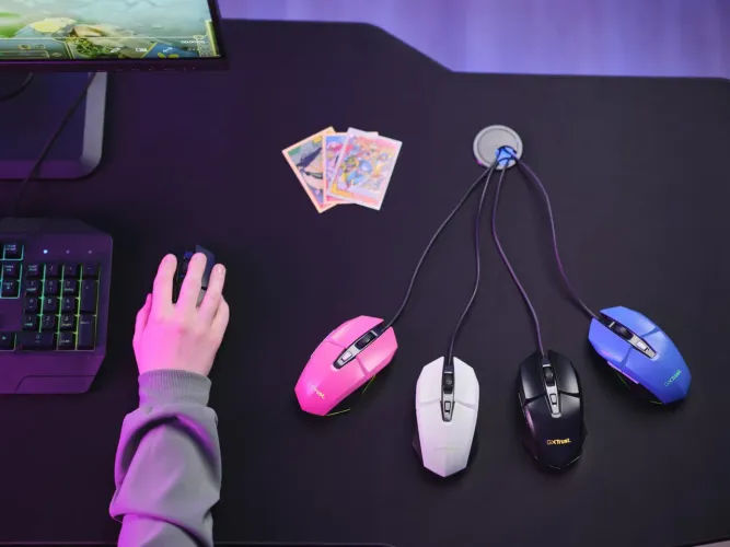 Mouse Gamer Trust gxt 109 felox cores azul, preto, rosa, branco