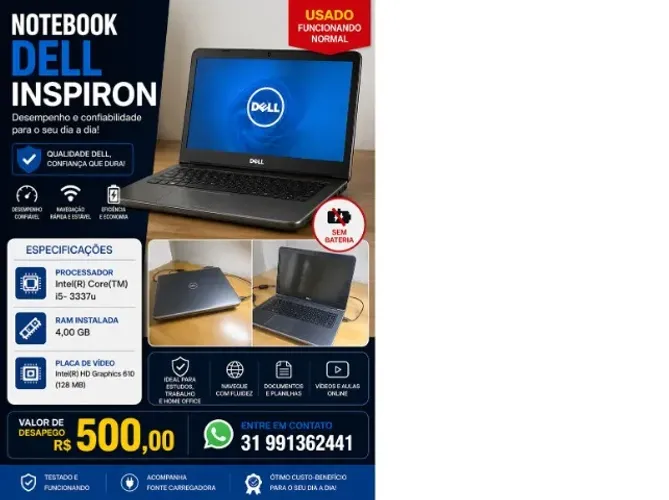 Notebook  Dell Inspiron (usado) Sem Bateria (Usado)