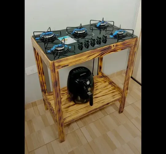 Móvel pra fogão Cooktop de madeira