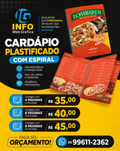 Cardápio Plastificado com Espiral