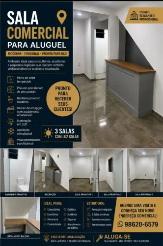 Espaço com 3 salas