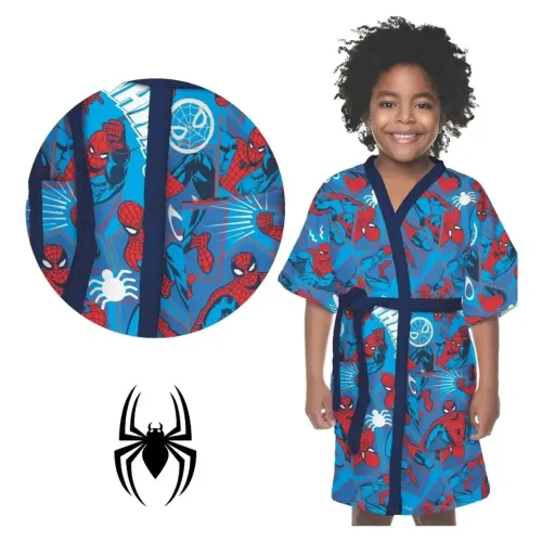 Roupão Homem Aranha Infantil Aveludado Felpudo Estampado