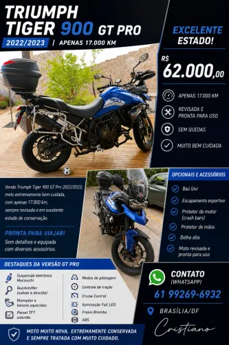 Vendo Tiger 900 gt pro azul 22/23 - excelente estado