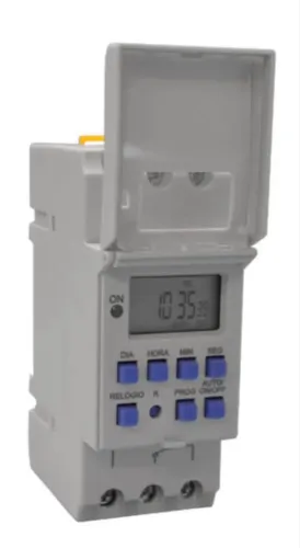 Timer Temporizador Digital 110v 220v Bivolt 10A Din 35mm 40 Programações Exatron LETM4004
