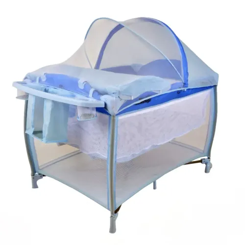 Berço Portatil Cercado Burigotto New Aconchego com Trocador e Mosquiteiro Blue Azul