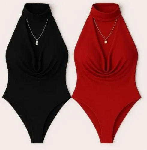 Kit 2 body gola alta feminino preto e vermelho 