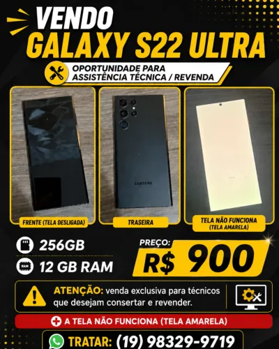 Vendo este Galaxy S22 Ultra. Com defeito na tela para conserto e revenda