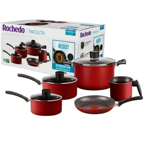 Jogo de Panelas Rochedo Facilita 5 Peças - Vermelho