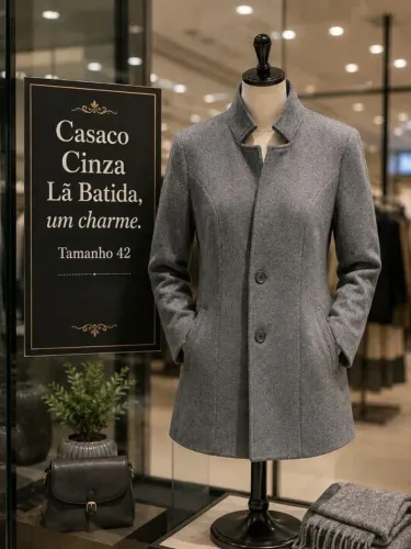 Casaco Cinza Lã Batida Charme 42
