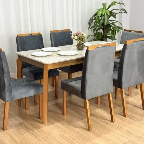 Mesa de Jantar Pelt 1.60x0.80 C/6 Cadeiras em Veludo l17 S