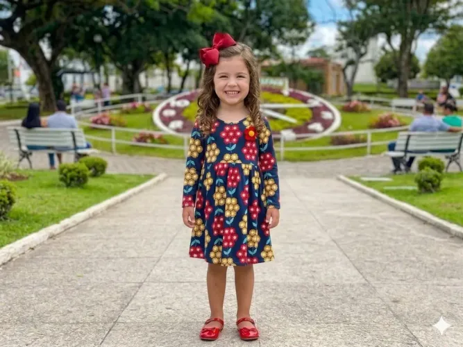 Vestido infantil floral "Kyly" manga longa 100% algodão