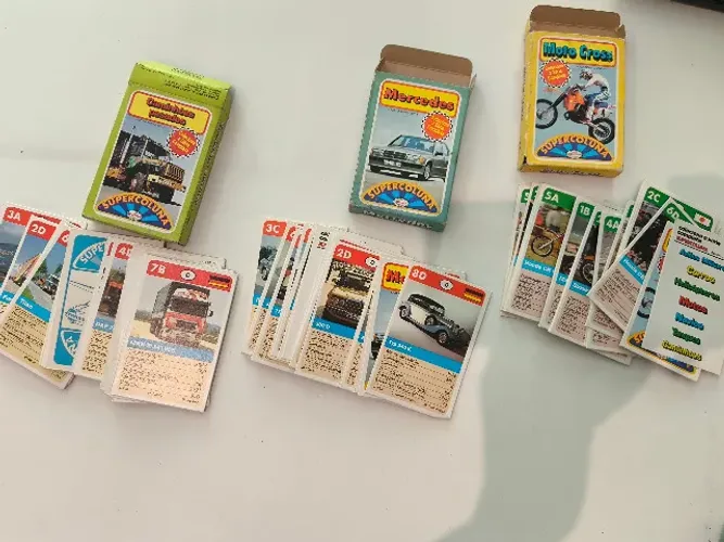 Jogos CARTAS Super Coluna Antigos - Caminhões, Mercedes E Moto Cross - 3 UNIDADES