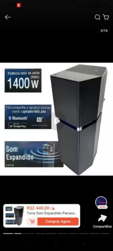 Caixa de som torre Panasonic 