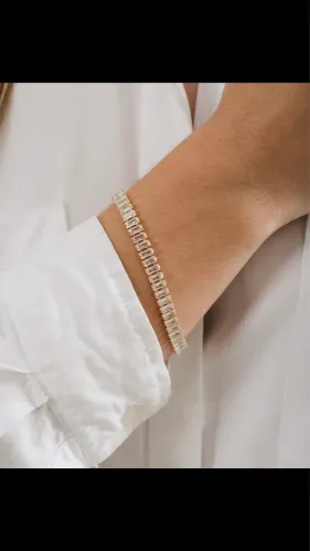 Pulseira rivieira baguete cristal semijoia