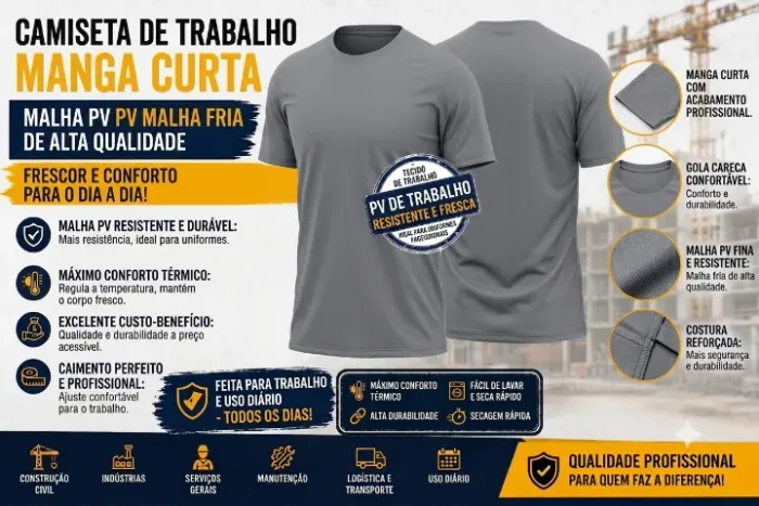 Camiseta manga curta de uso profissional