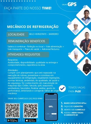 VAGA DE EMPREGO - MECÂNICO DE REFRIGERAÇÃO