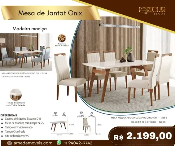 Mesa de Jantar Onix, a pronta entrega