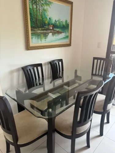 Mesa de Jantar 1,80 m com Tampo de Vidro + 6 Cadeiras - João Pessoa