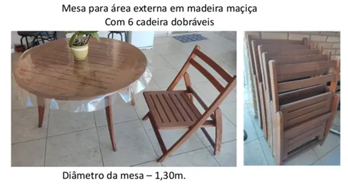 Mesa madeira maçiça com 6 cadeiras dobráveis