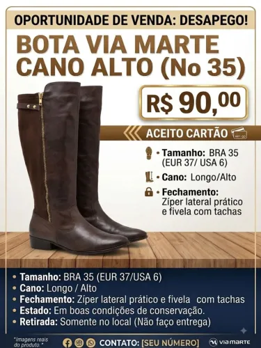 Bota Cano Longo Via Marte nº 35 - Marrom - R$ 90 - Aceito Cartão