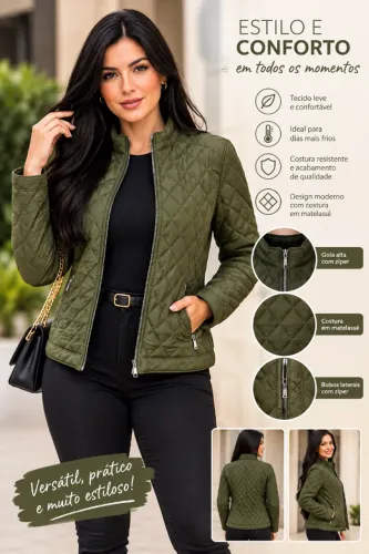 Jaqueta Puffer Patricia Foster Feminina P - Cor Verde-musgo