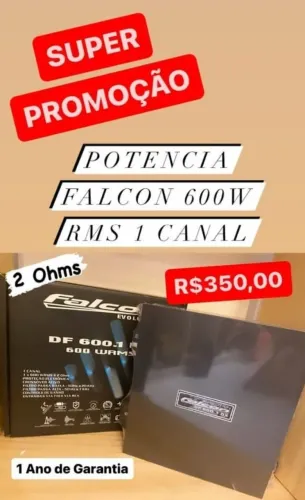  Promoção Potencia Falcon 600w Rms 1 Canal 2 Ohms Modulo Subwoofer Mono Trio Bob Gravev