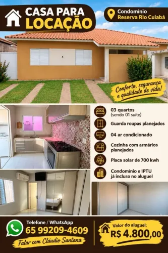 Casa para locação Condomínio Reserva Rio Cuiabá!.