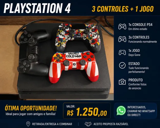 Vendo Ps4 Slim 3 Controles + 1 Jogo